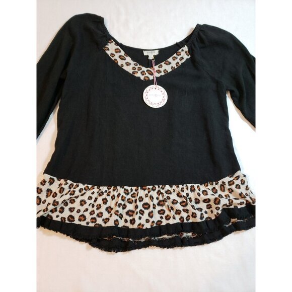 Umgee Linen blend tunic black animal print long balloon sleeves size S NEW - Picture 9 of 16